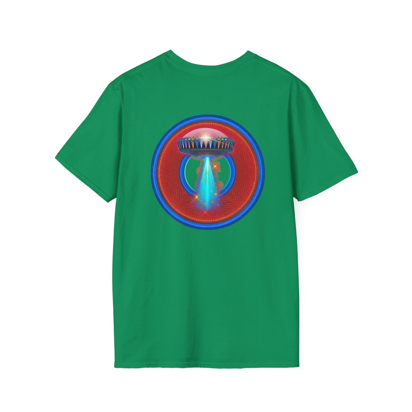 Classic Donut Tee - Unisex Soft-Style - "Donuts now Served on the Mothership" - red/blue donut