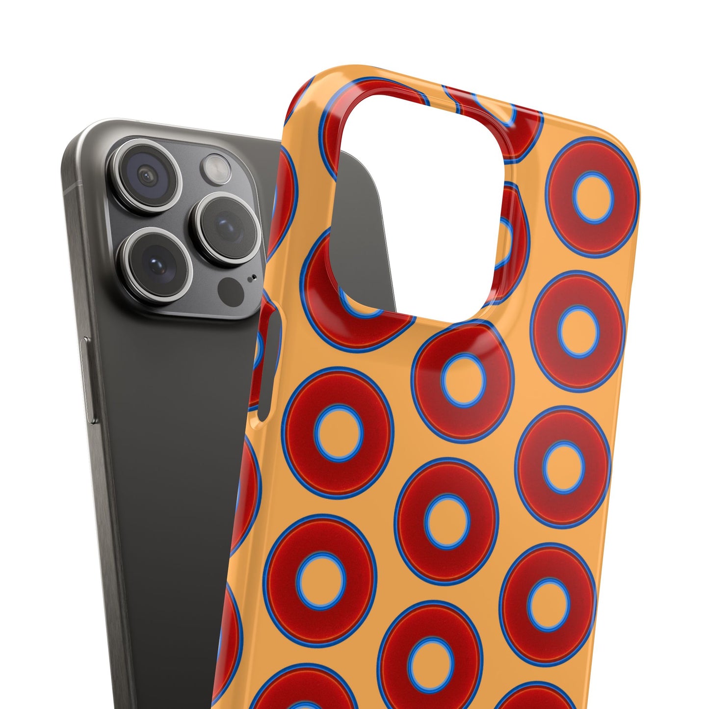 Lumpy Donut Snap Case - red vivid donut print w/creamcicle orange background