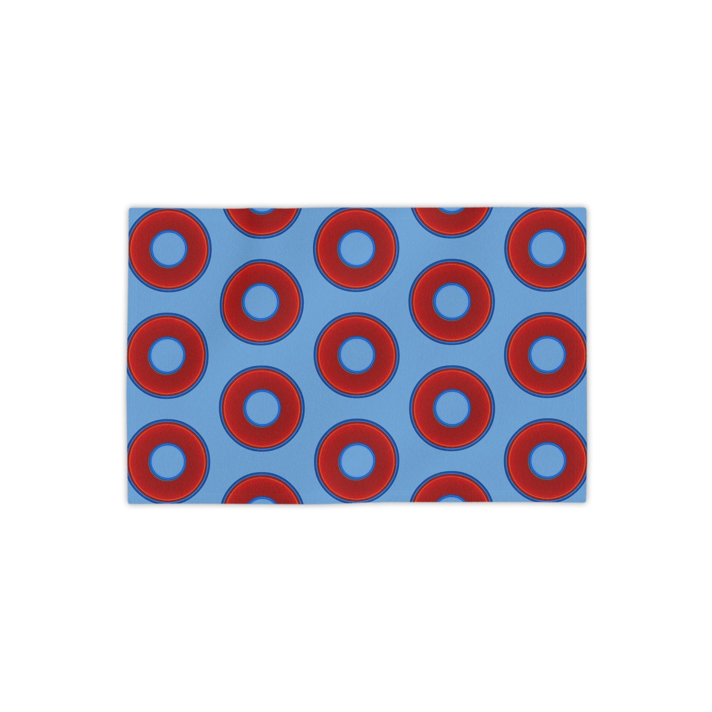 Lumpy Donut Towels - vivid red donuts w/light blue background