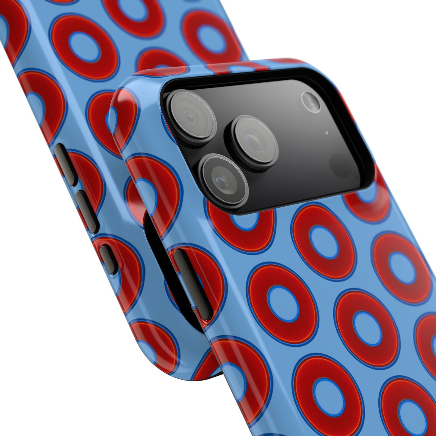 Impact-Resistant Lumpy Donut Case - red vivid donut print w/light blue background