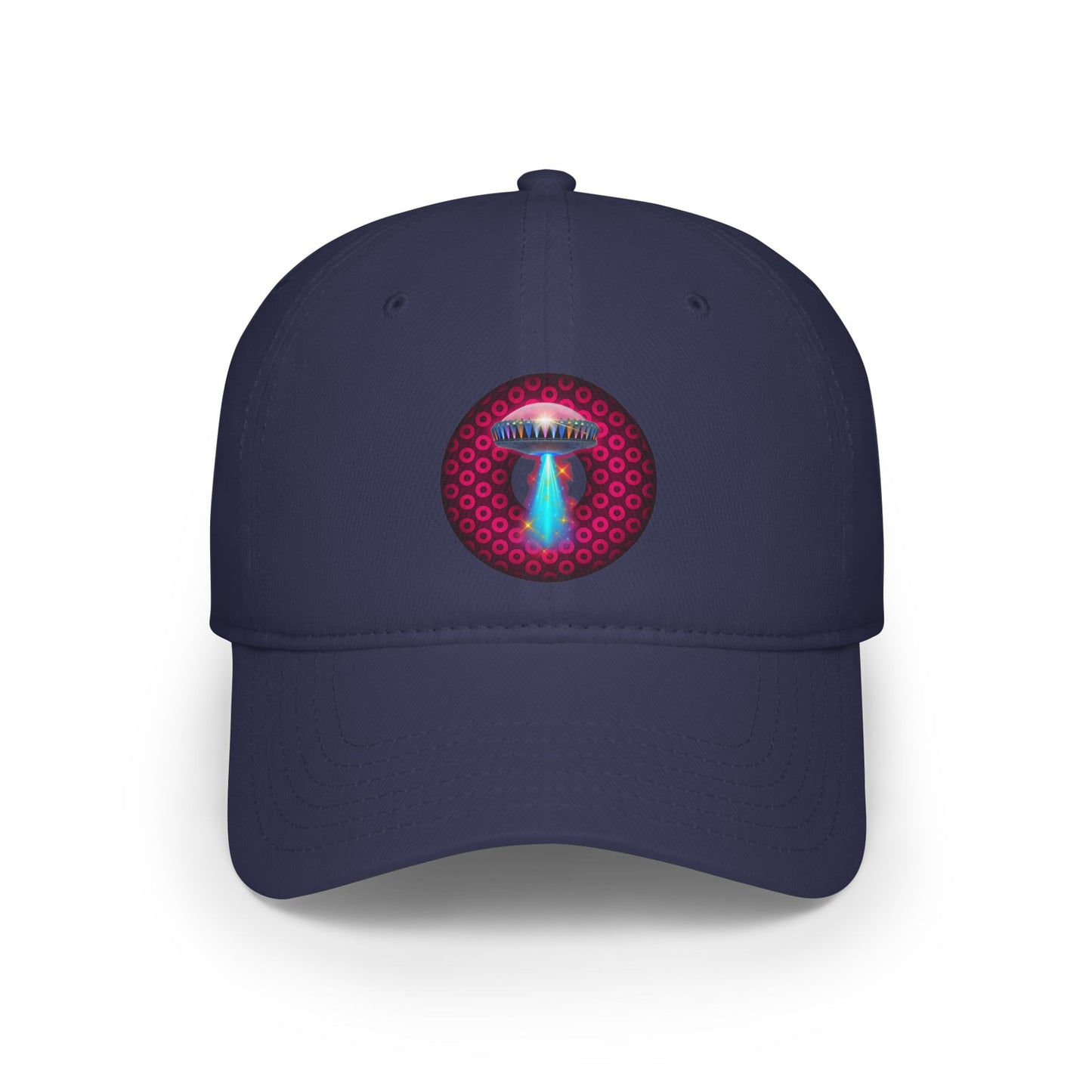 Lumpy Donut Baseball Cap - "They Serve Donuts on the Mothership Now" - variant 2 - red/burgundy paradoxical donut w/