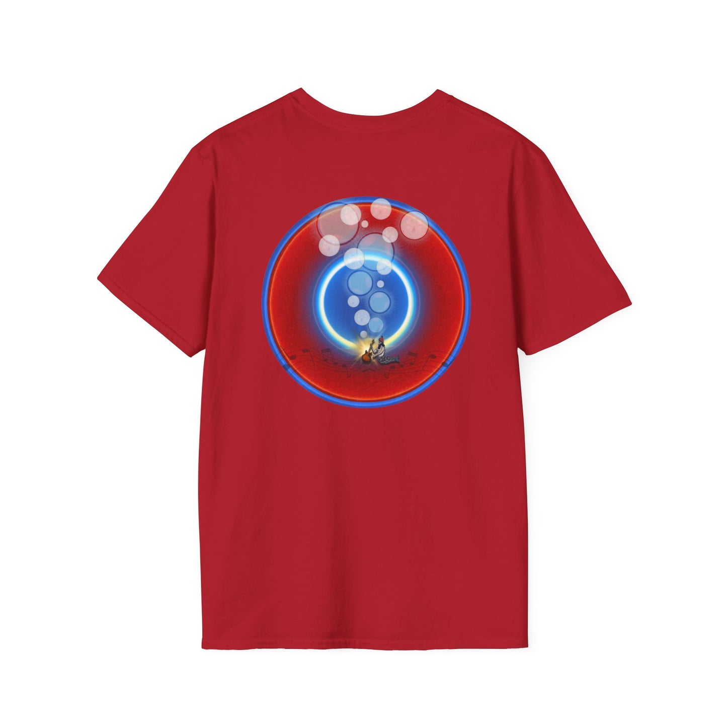Classic Donut Tee - Unisex Soft-Style - "Bubbler's Donut Tee" - vivid red/blue donut
