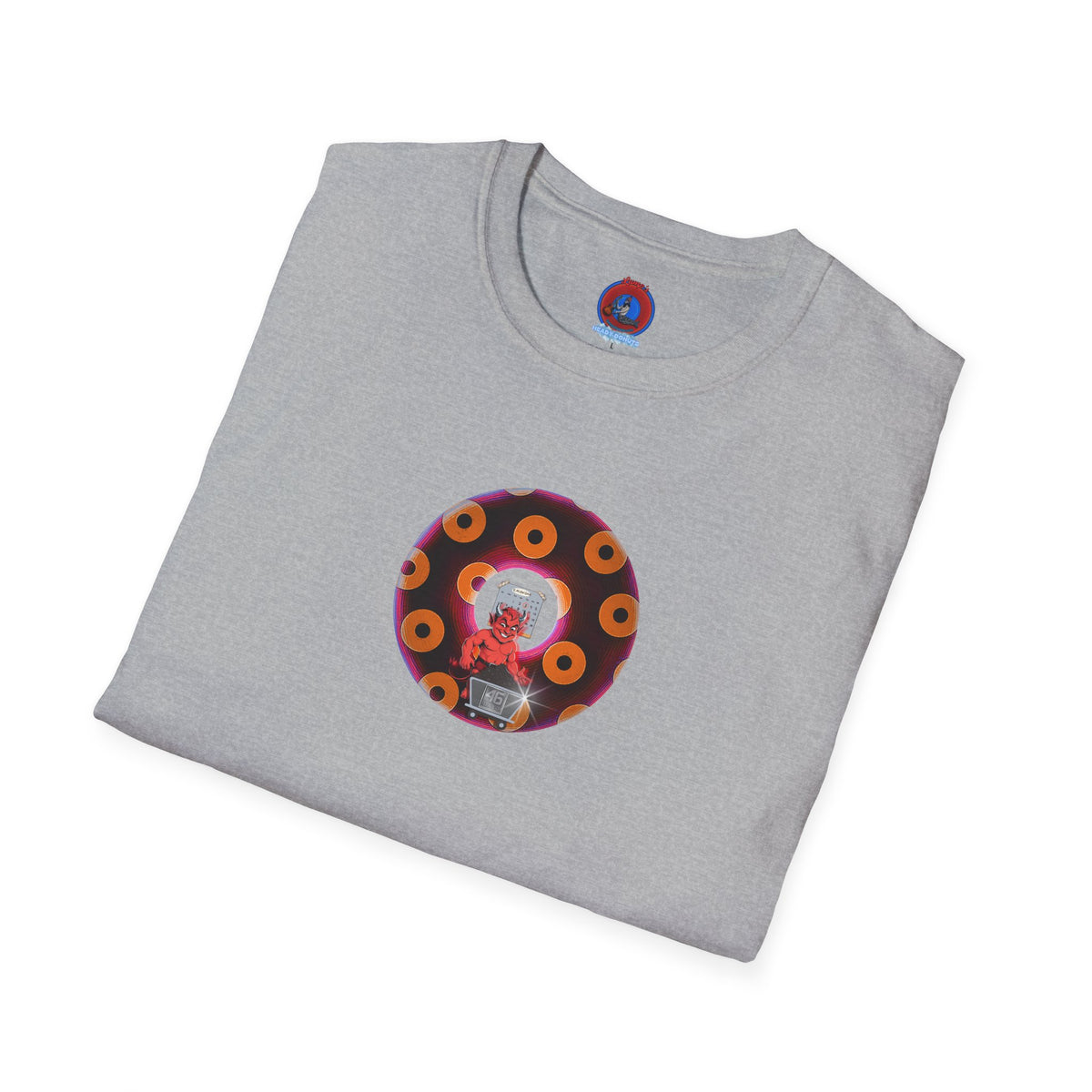 Classic Donut Tee - Unisex Soft-Style - "Every 46th Day Tee Shirt" - paradoxical dark magenta/orange donut