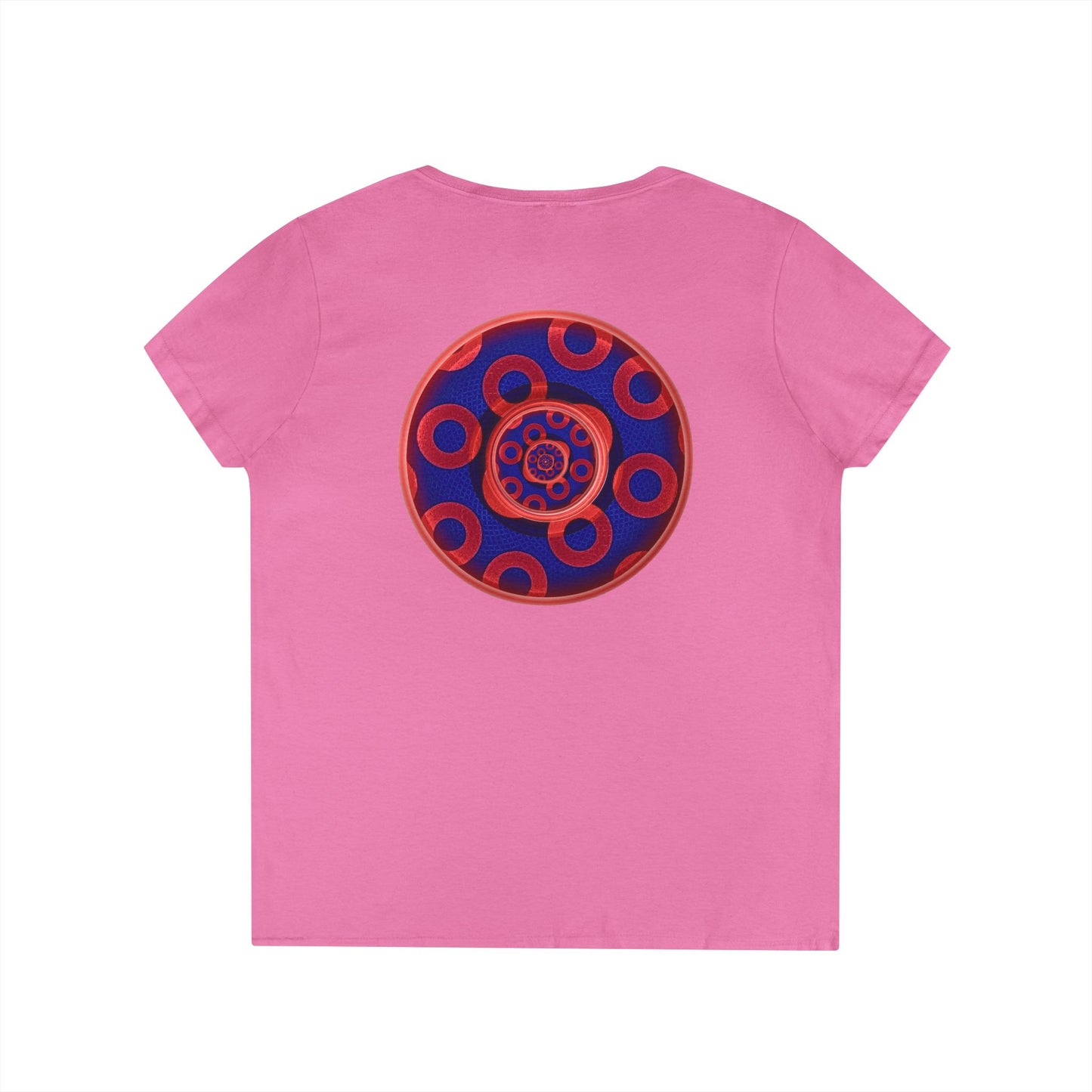 Women's Donut V-Neck Tee - "Paradox Kaleidoscope Donuts" - rustic donut w/ - variant 2