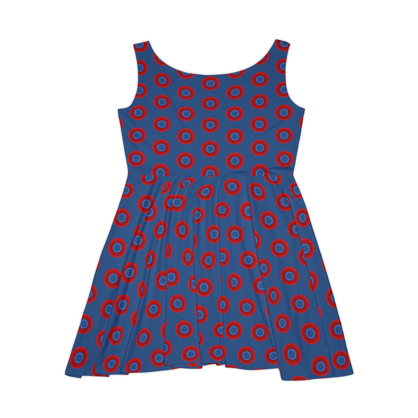 Women's Skater Donut Dress - vivid red donut print w/light navy blue background