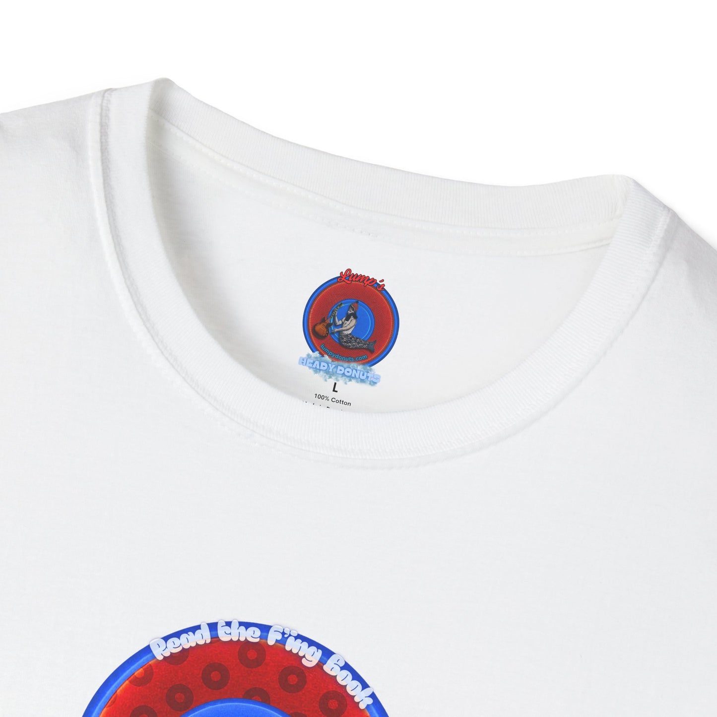 Classic Donut Tee - Unisex Soft-Style - "Read the F'ing Donut" - red/blue paradoxical donut