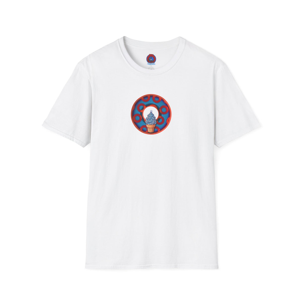 Classic Donut Tee - Unisex Soft-Style - "We All Scream It's ICE Cream" - blue/red rustic paradox donut