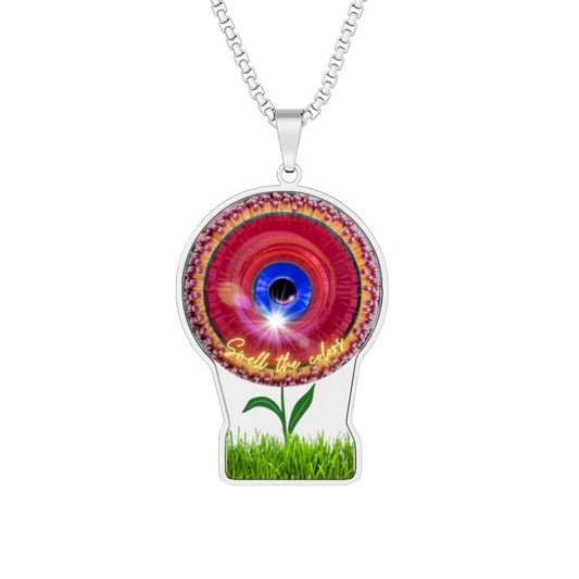 Lump's Heady Donut Necklace - 1" x 1" Stainless Steel Pendant - "Smell the Donuts on my Pendant" - red flour donut - variant 3