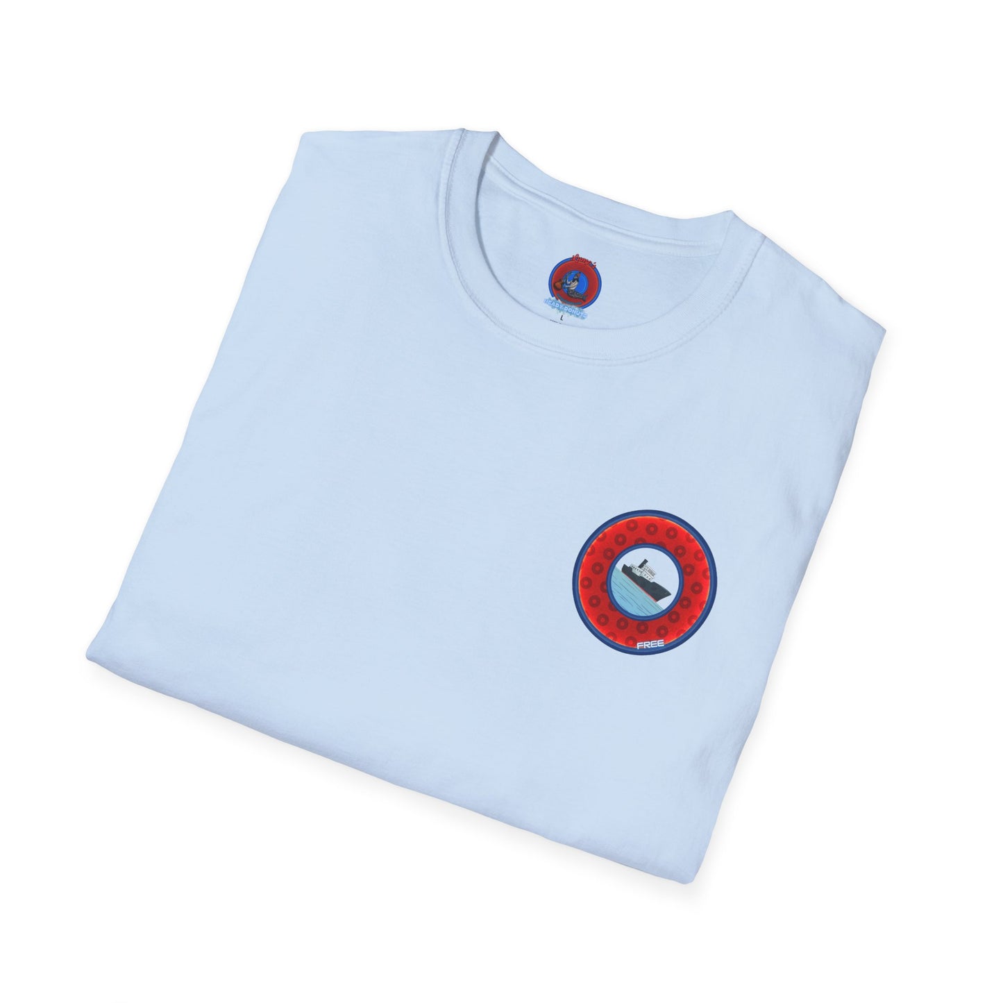 Classic Donut Tee - Unisex Soft-Style - "Phree Donut Sliders" - red/blue widemouthed paradox donut