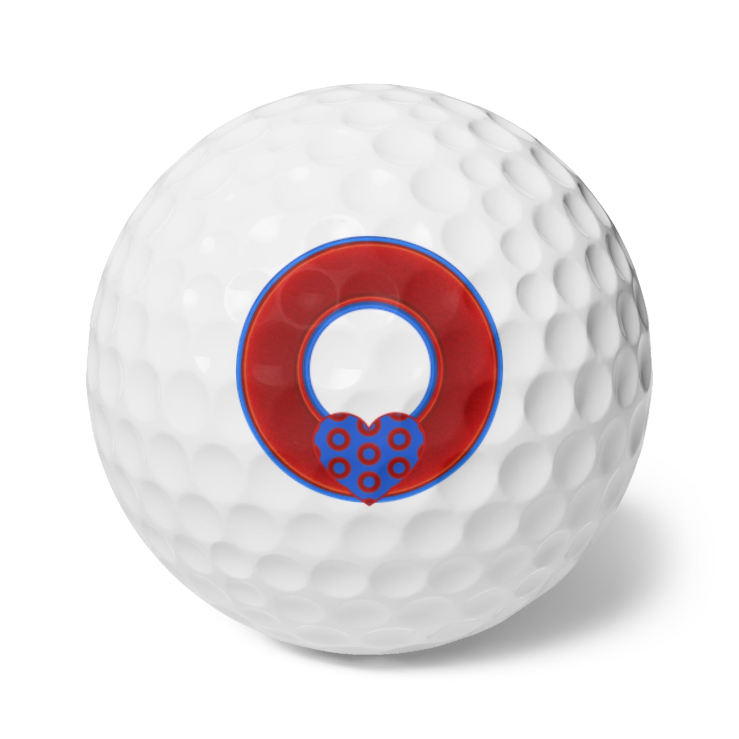 Lumpy Donut Golf Balls - 6-pack - "The Ocean is Donuts" - vivid red/blue donut - w/heart - variant 1