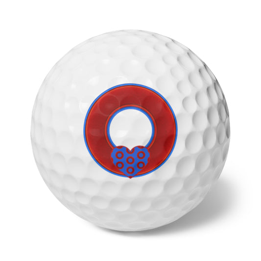 Lumpy Donut Golf Balls - 6-pack - "The Ocean is Donuts" - vivid red/blue donut - w/heart - variant 1