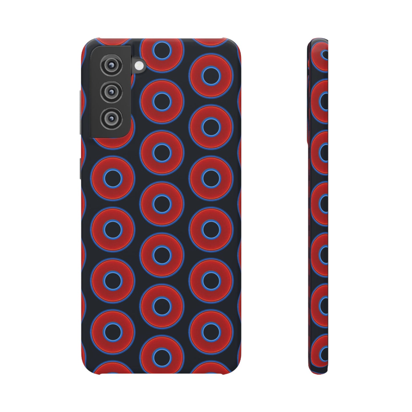 Lumpy Donut Snap Case - red vivid donut print w/blue charcoal background