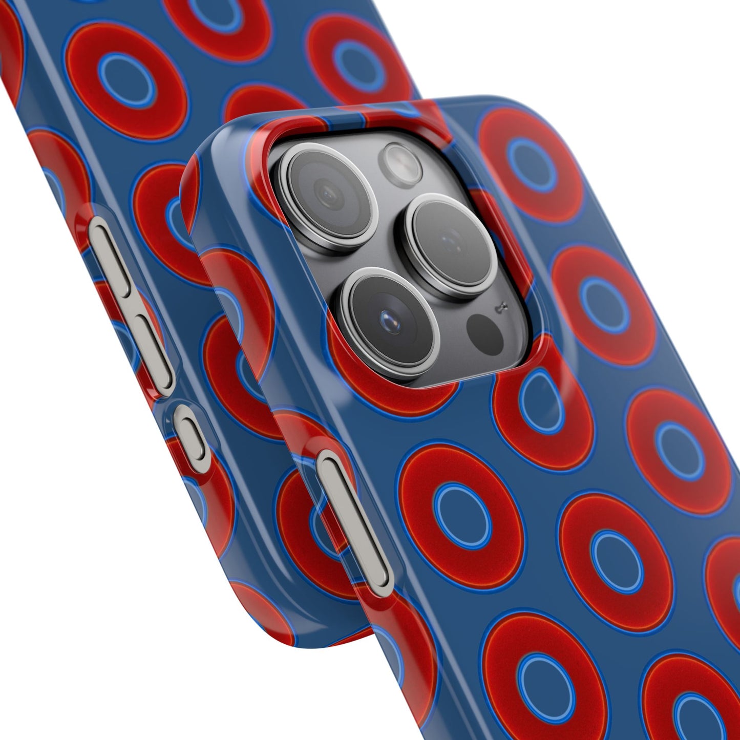 Lumpy Donut Snap Case - red vivid donut print w/light navy blue background
