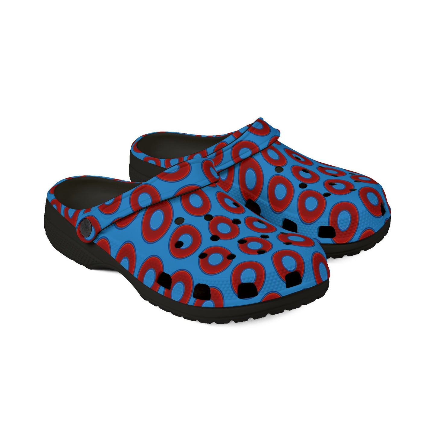 Spatchcocks - donut slip-on shoes - vivid red donuts w/sky royal blue background [unisex]