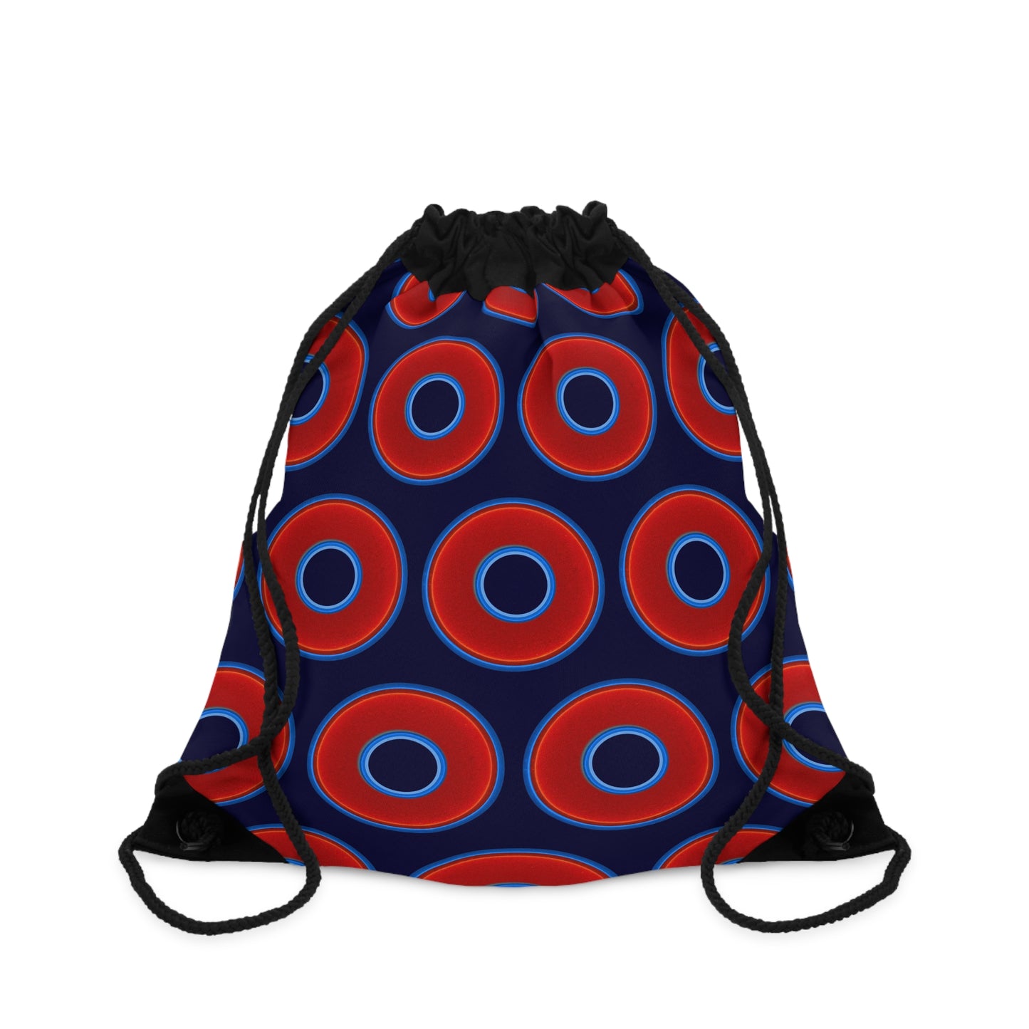 Lumpy Donut Drawstring Bag - red vivid donuts print w/midnight blue background
