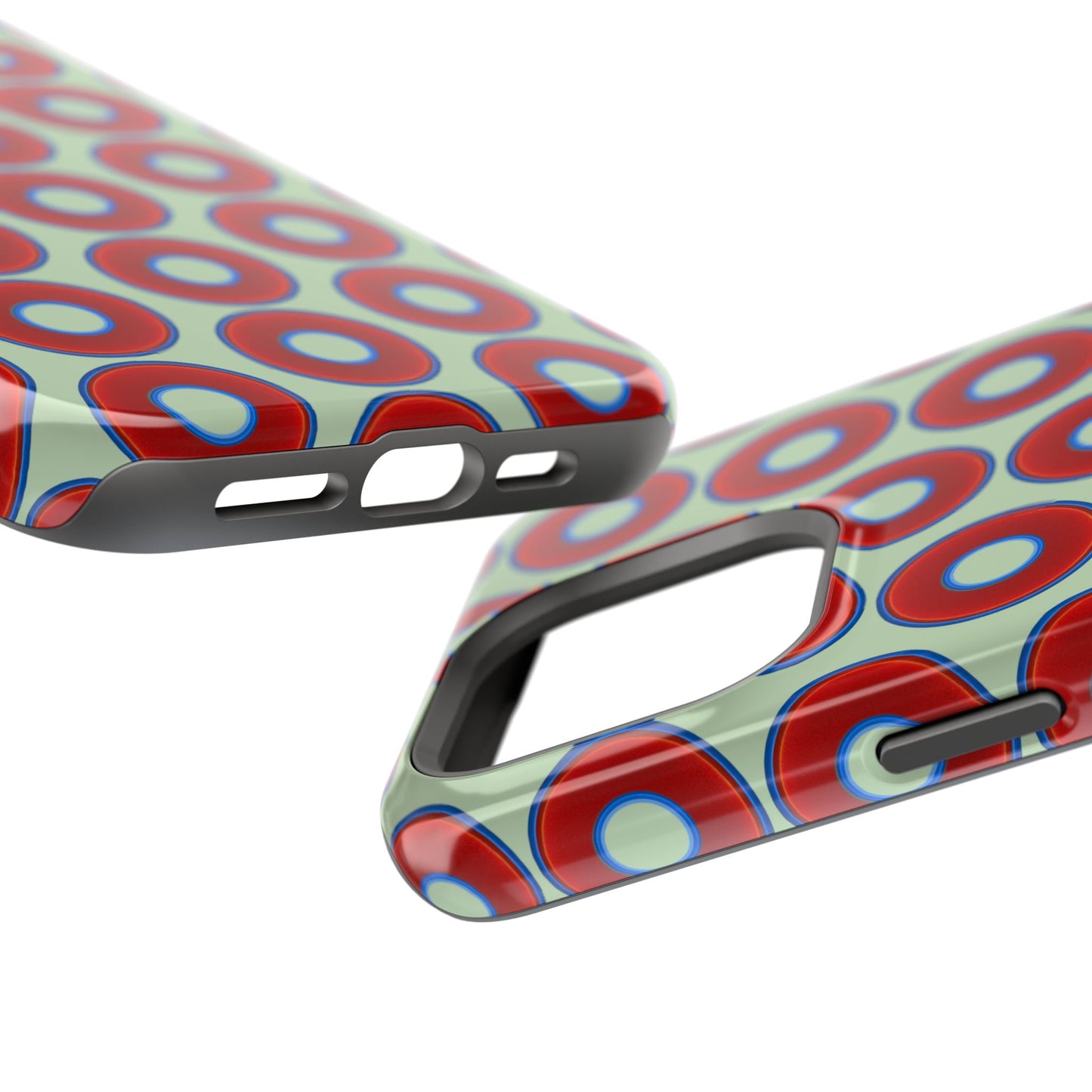 Magnetic Tough Donut Case - red vivid donut print w/seafoam green background