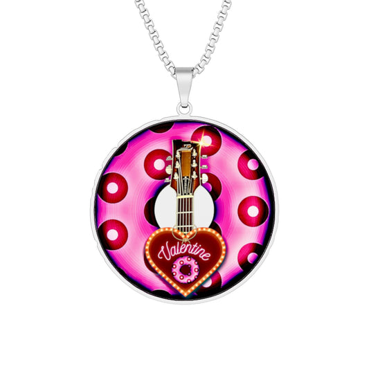 Lump's Heady Donut Necklace - 1" x 1" Stainless Steel Pendant - "Would You be my Donut?" - hot magenta/red blimpy paradox donut - variant 2