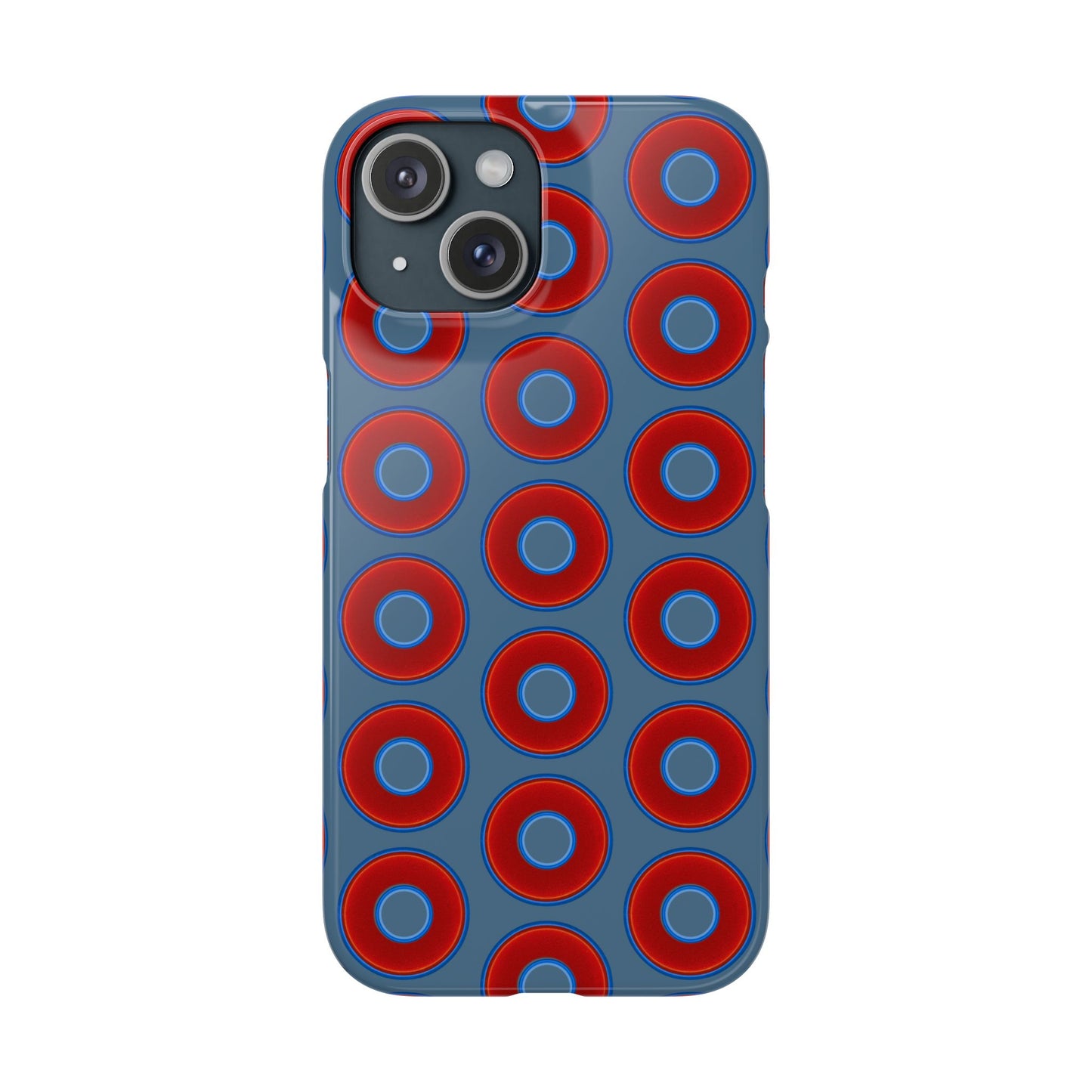 Lumpy Donut Snap Case - red vivid donut print w/steel blue background
