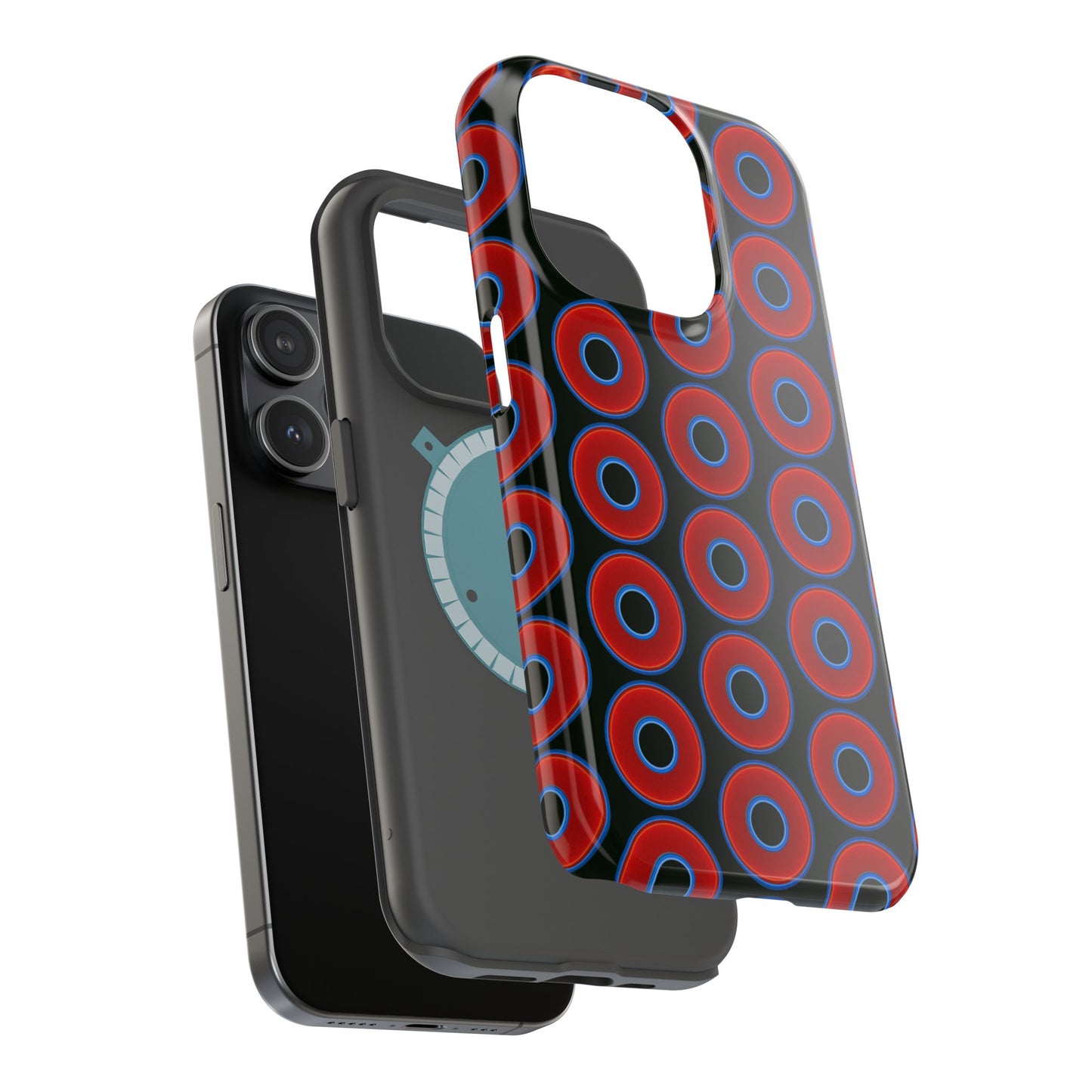 Magnetic Tough Donut Case - red vivid donut print w/midnight green background