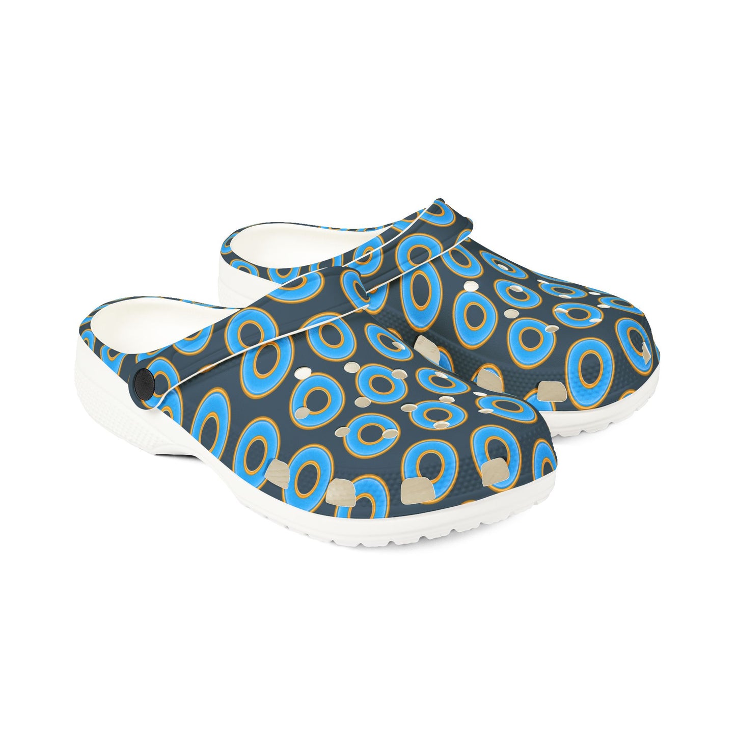 Spatchcocks - donut slip-on shoes - light blue rustic donuts w/dark gray-blue background [unisex]