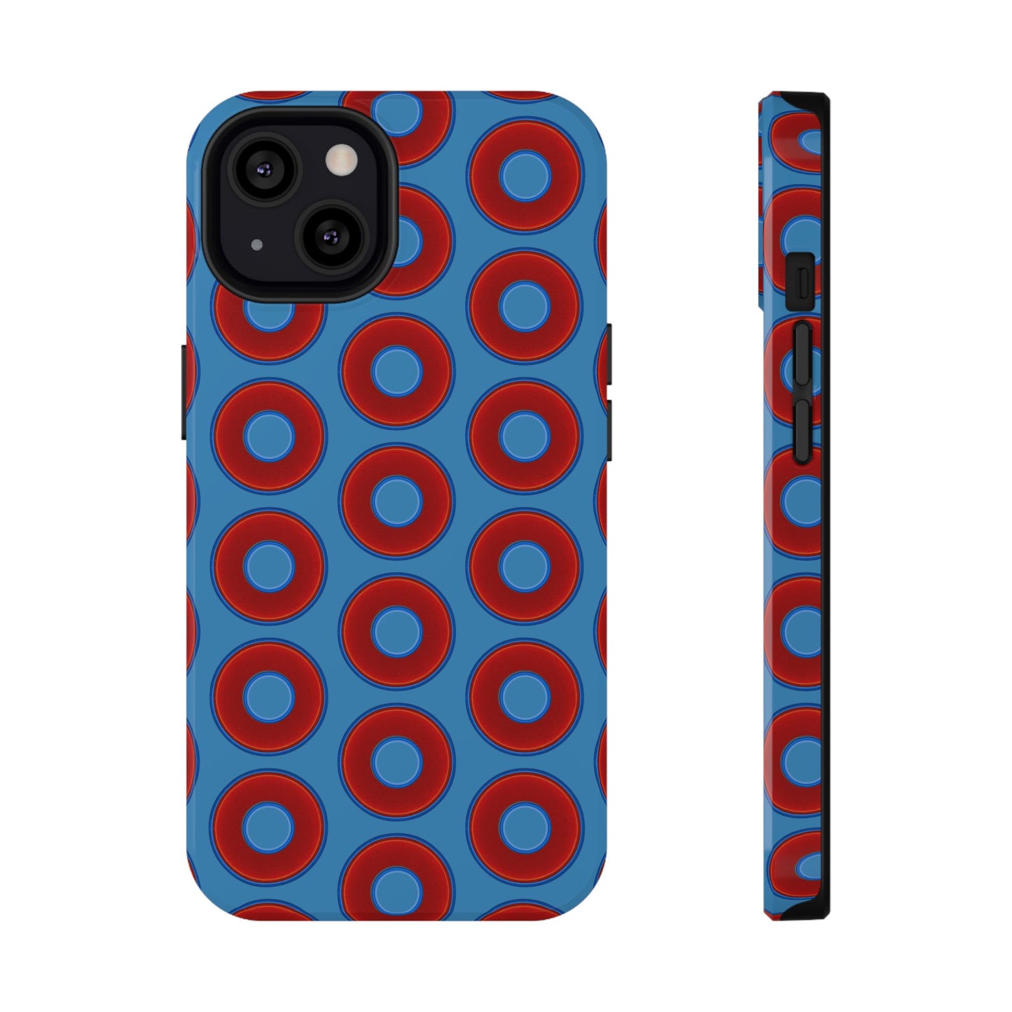 Impact-Resistant Lumpy Donut Case - red vivid donut print w/light steel blue background