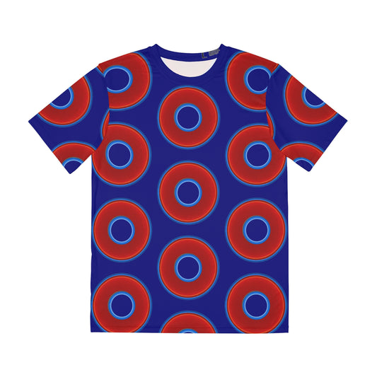Multi-Beastie Giant Donut AOP Polyester Tee - red vivid donut print w/vivid navy blue background
