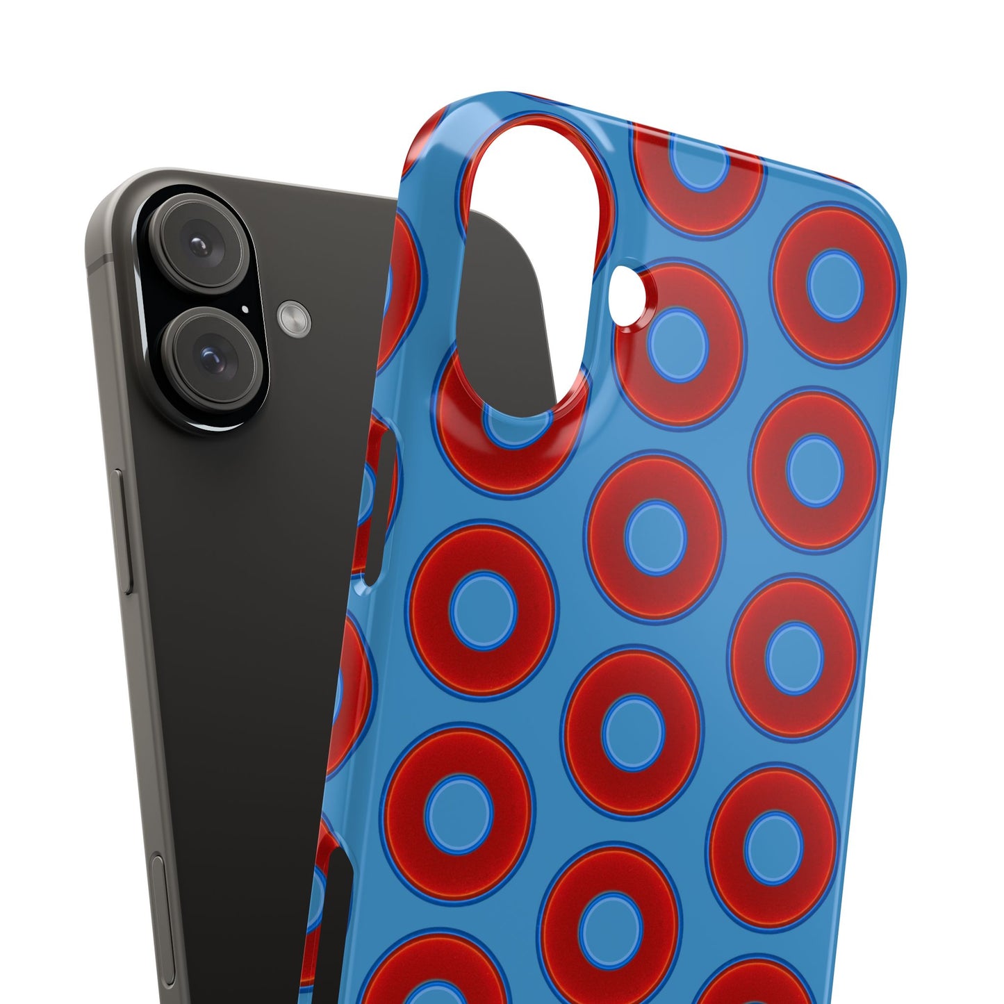 Lumpy Donut Snap Case - red vivid donut print w/light steel blue background