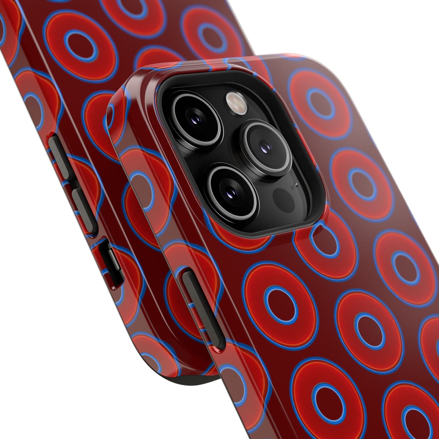 Impact-Resistant Lumpy Donut Case - red vivid donut print w/dark red background