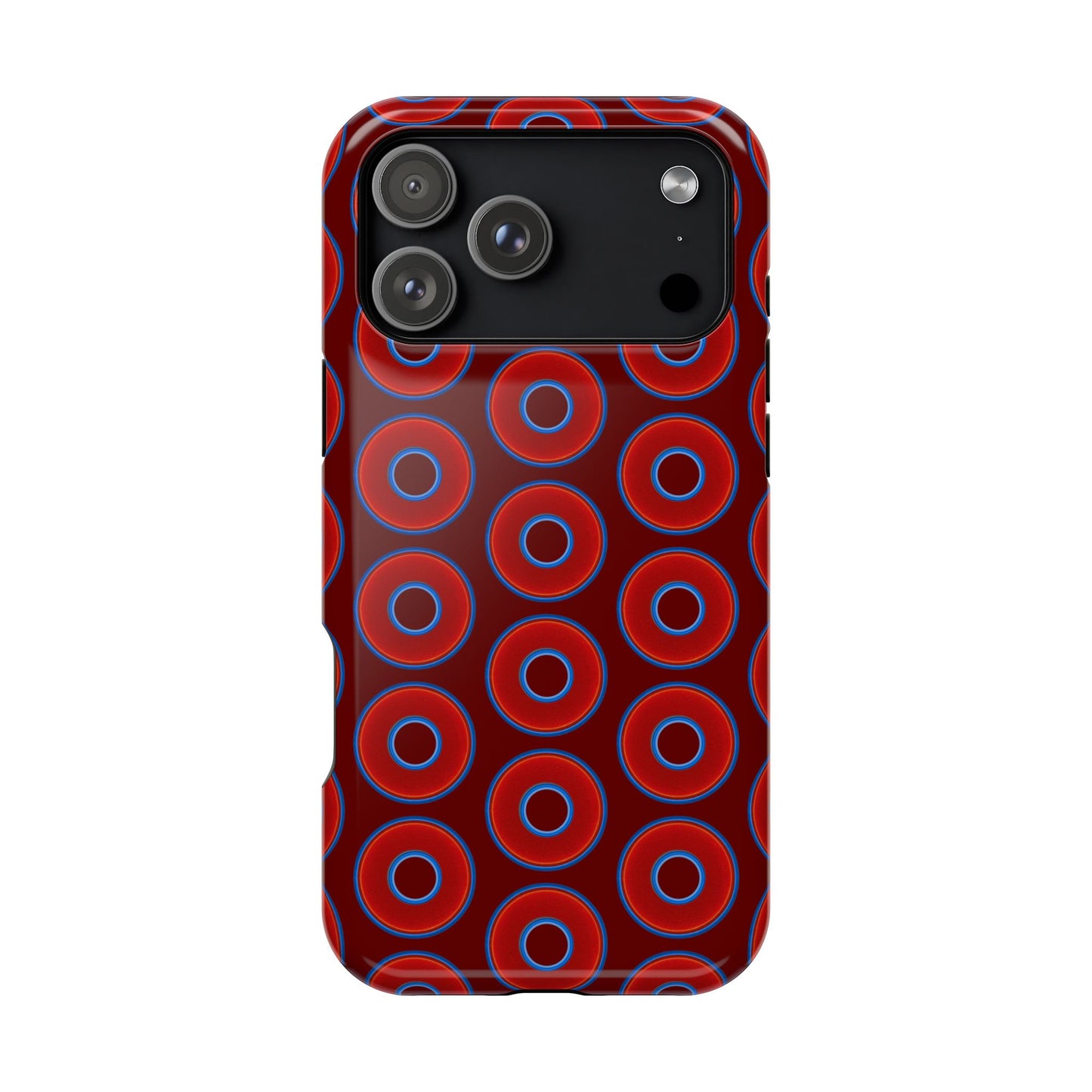 Impact-Resistant Lumpy Donut Case - red vivid donut print w/dark red background
