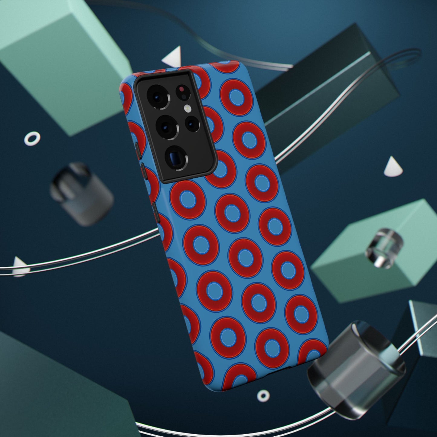 Impact-Resistant Lumpy Donut Case - red vivid donut print w/light steel blue background