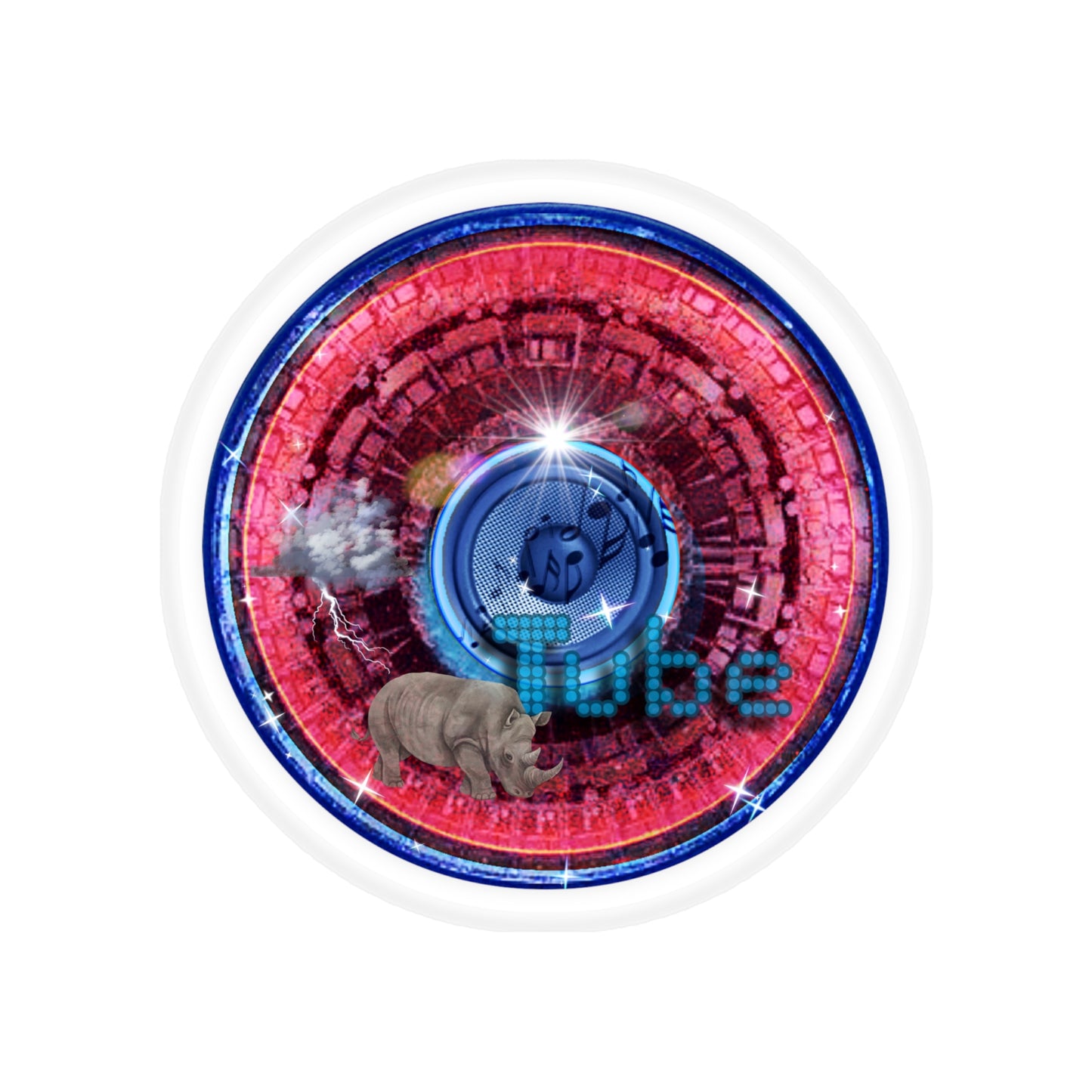 Donut Bumper/Outdoor Sticker - "Rhinos Do Run From Thunder" - series 1.0 - variant 1 - red donut - [Die-Cut] 6"x 6"