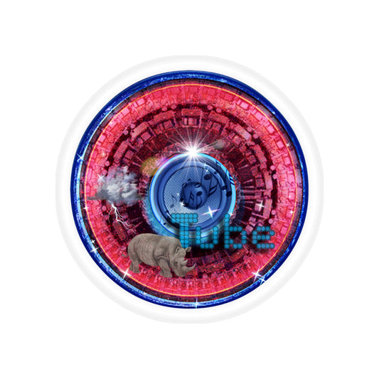 Donut Bumper/Outdoor Sticker - "Rhinos Do Run From Thunder" - series 1.0 - variant 1 - red donut - [Die-Cut] 6"x 6"