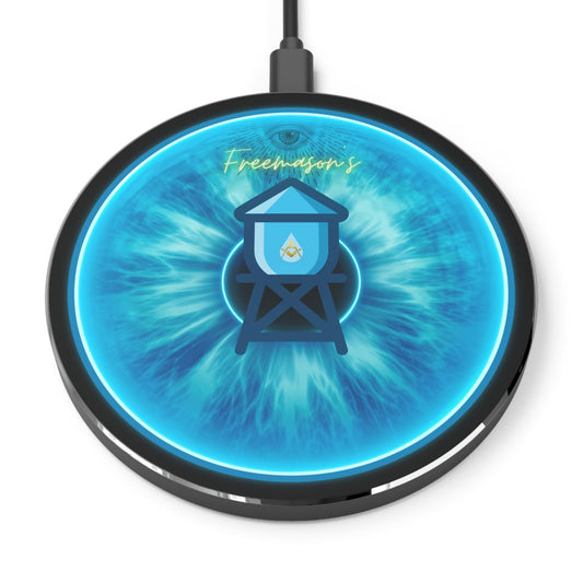 The Flow - Wireless Lumpy Donut Chargers - "The Peering Wireless Donut of Opacity " - vivid light blue idonut w/black background - variant 1