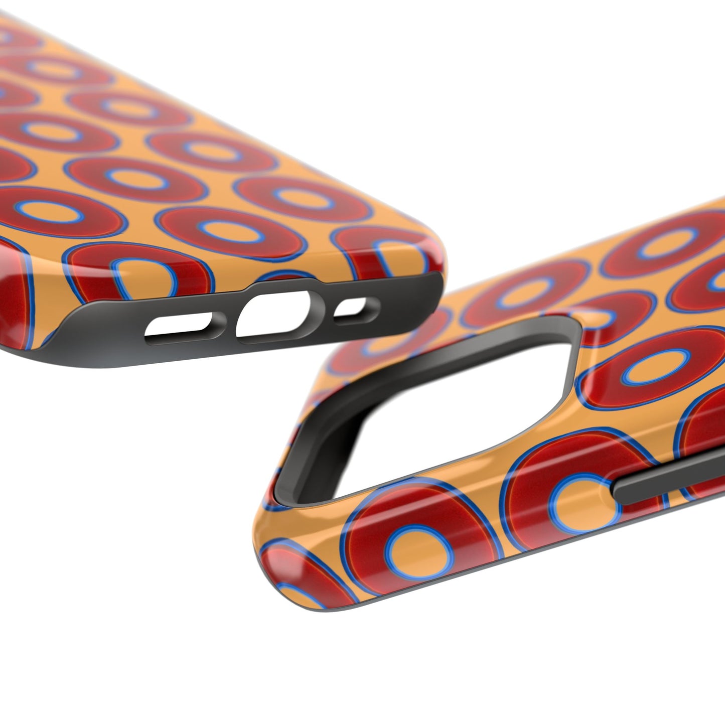 Magnetic Tough Donut Case - red vivid donut print w/creamsicle orange background