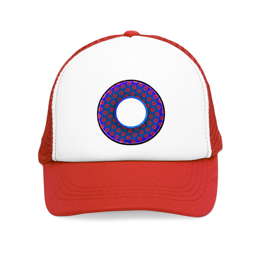 Lumpy Trucker Hat - "Paradoxical Donut - variant 4 - metallic donut print " blue & red