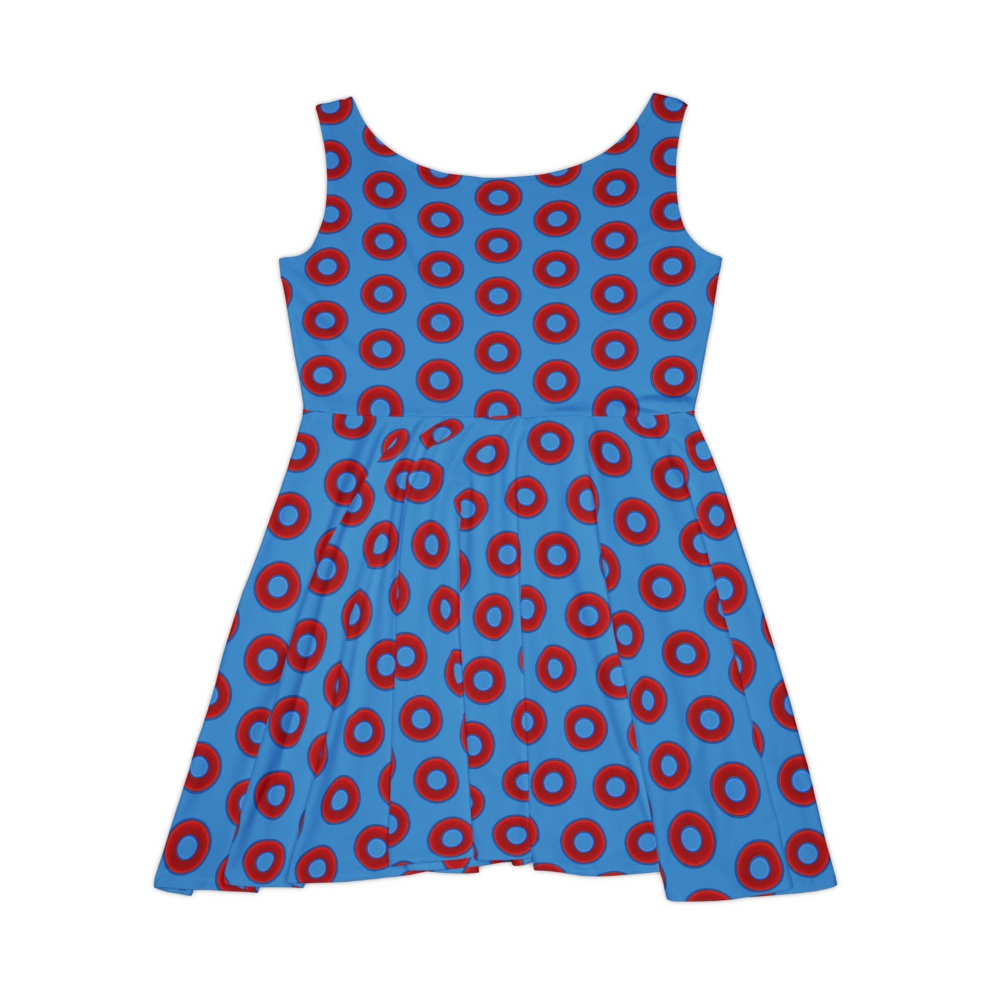 Women's Skater Donut Dress - vivid red donut print w/light steel blue background