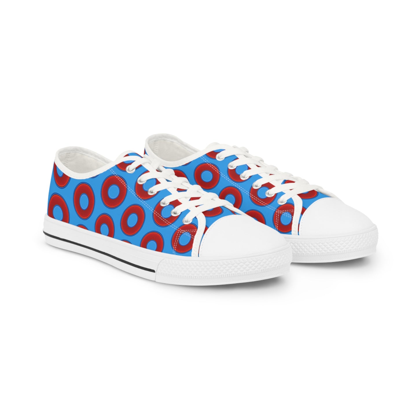 Men's - Low Top Chuck Taylors - large vivid red donut print w/sky royal blue background