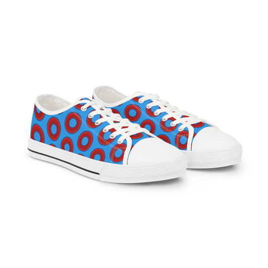 Men's - Low Top Chuck Taylors - large vivid red donut print w/sky royal blue background