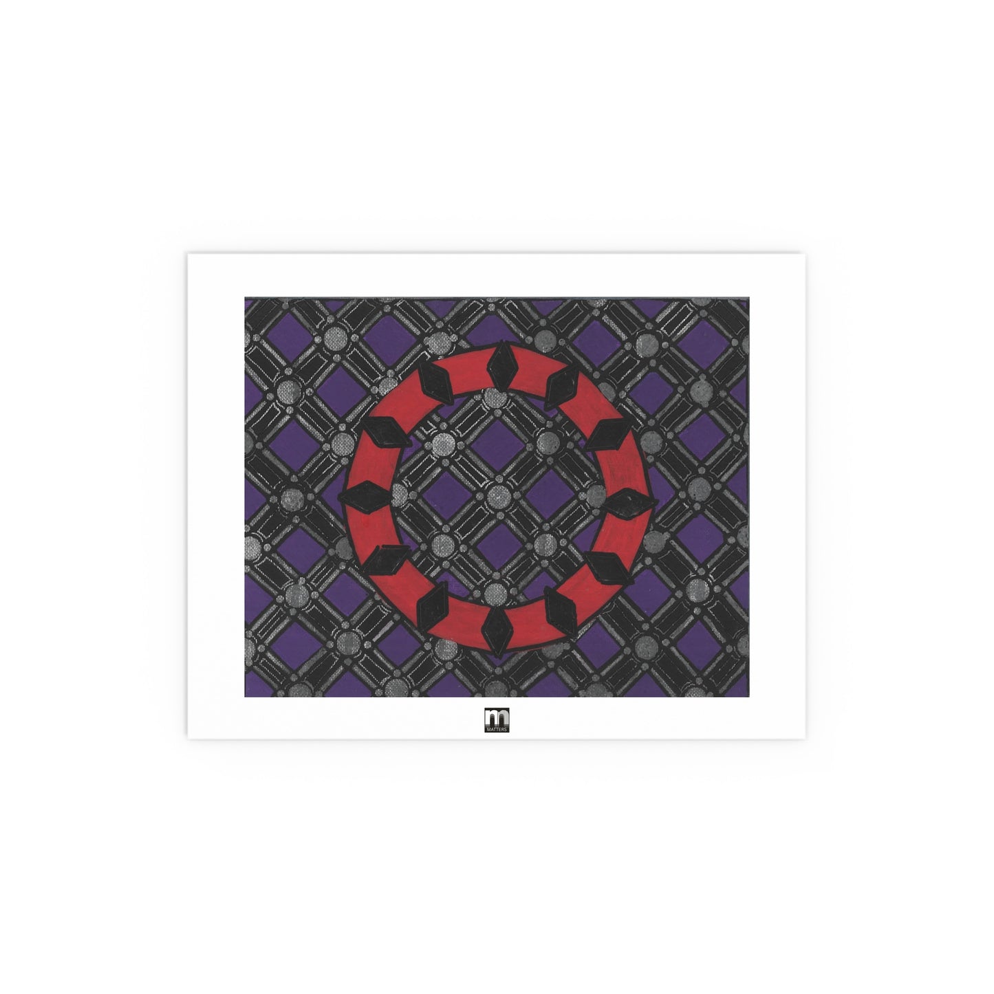 Matters Artwork - "Red Donut/Thatch Pattern/Purple Background" - Poster Nut Print - 11" x 14"