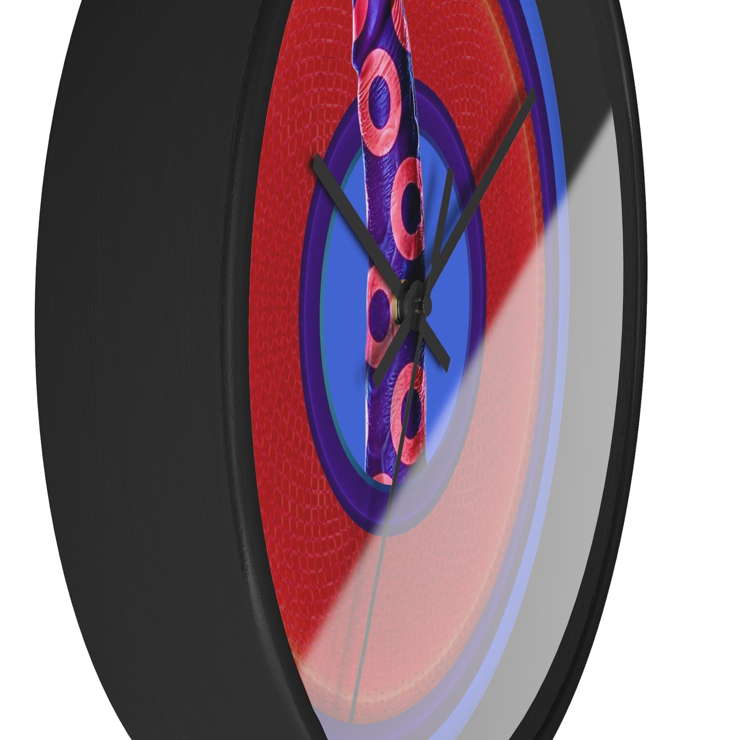 Lumpy Wall Clock - "Sir Richard's Phamous Donut" - variant 2 - red rustic donut w/royal blue background