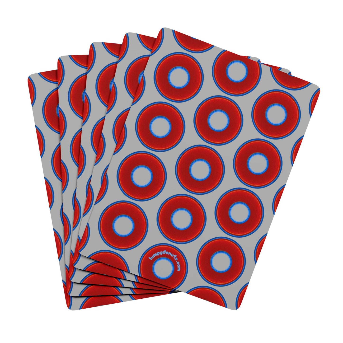 Lumpy Donut Playing Decks - 52-cards - red vivid donuts w/light gray background