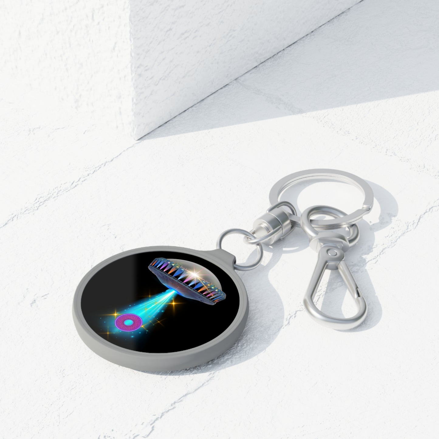 Lumpy Donut Keychain - "They Serve Donuts on the Mothership now" - series 1.0 - - variant 7 - mothership w/tactor beam & donut