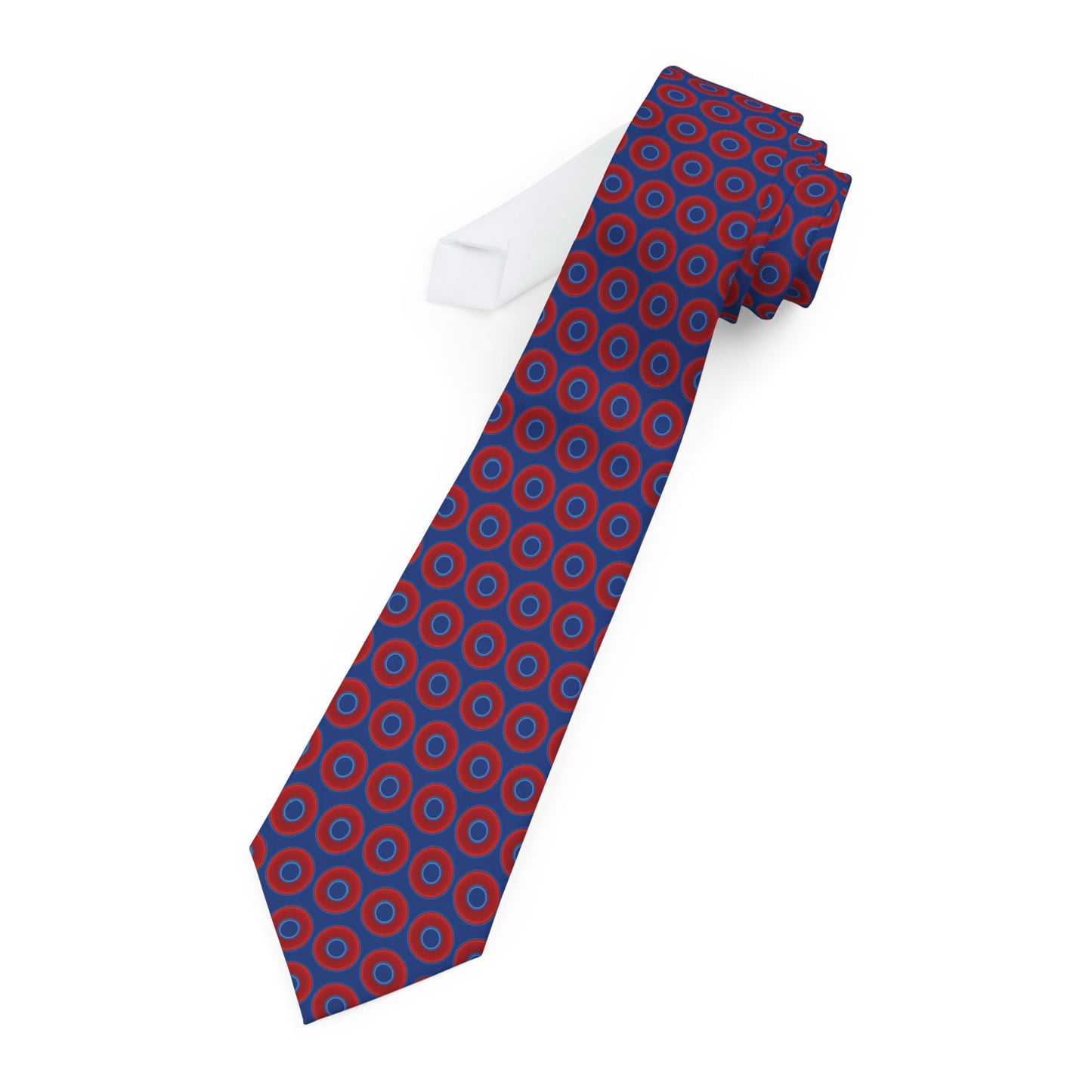 The Lumpy Necktie - vivid red donut print w/dark blue background