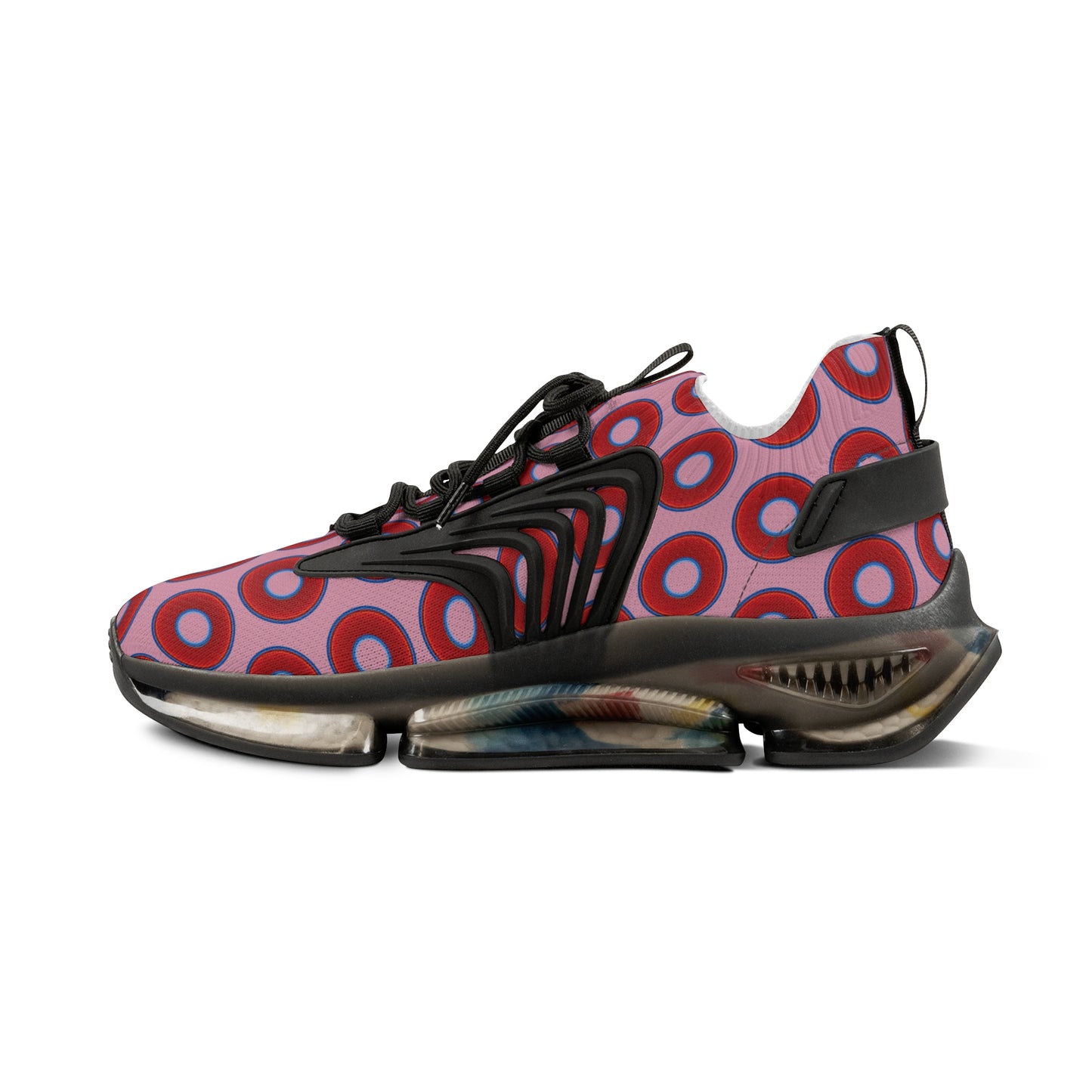 Donut Kicks - red vivid donut print w/pale magenta background