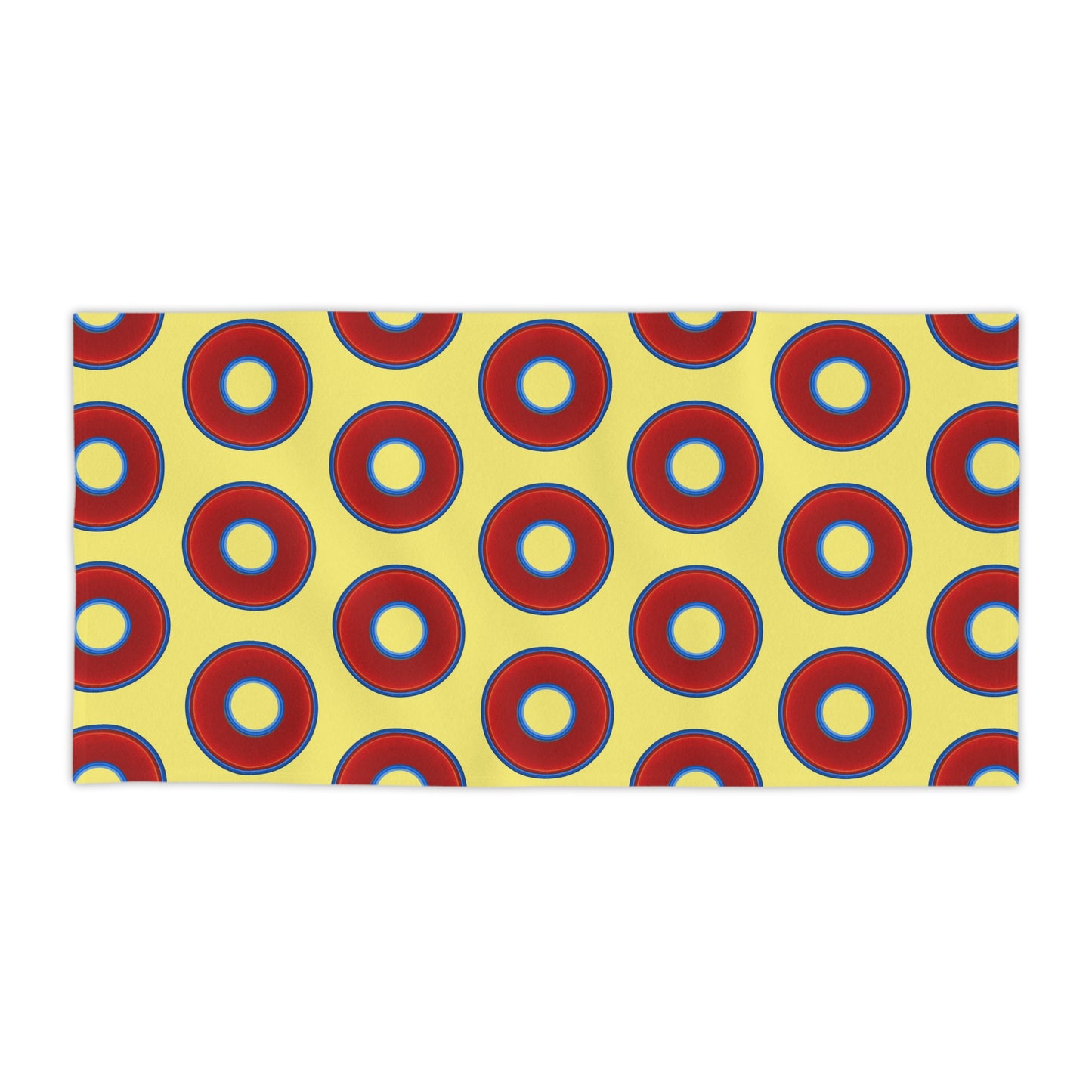 Lumpy Donut Towels - vivid red donuts w/yellow background