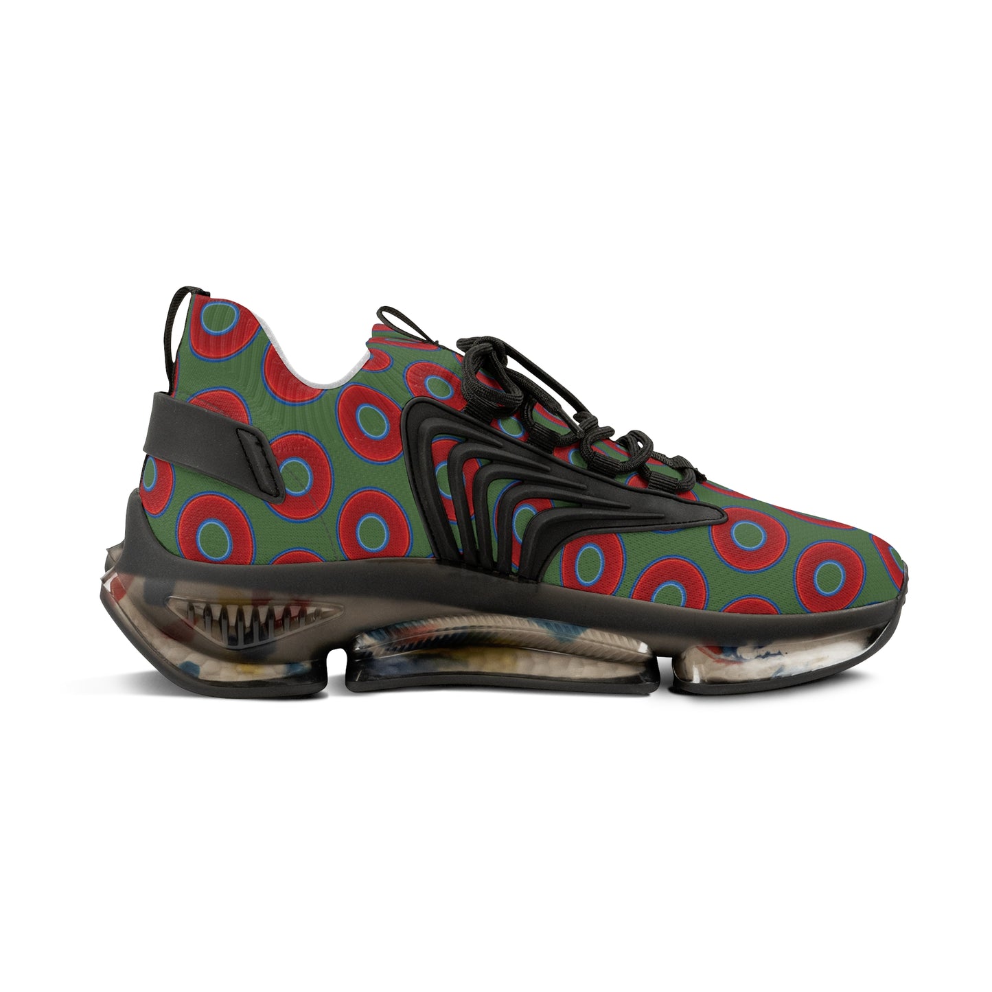 Donut Kicks - red vivid donut print w/dark green background