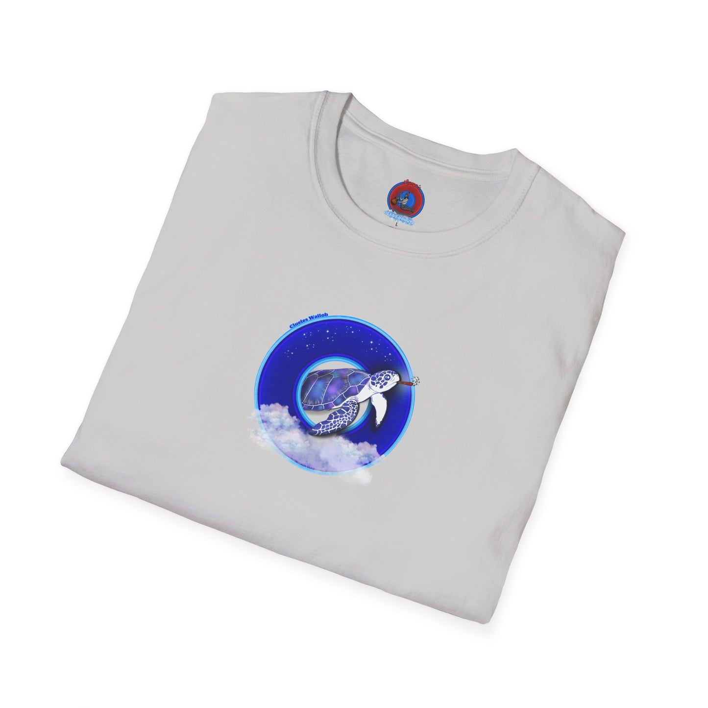 Classic Donut Tee - Unisex Soft-Style - "Clueless Wallob's Donuts" - vivid blue sky donut