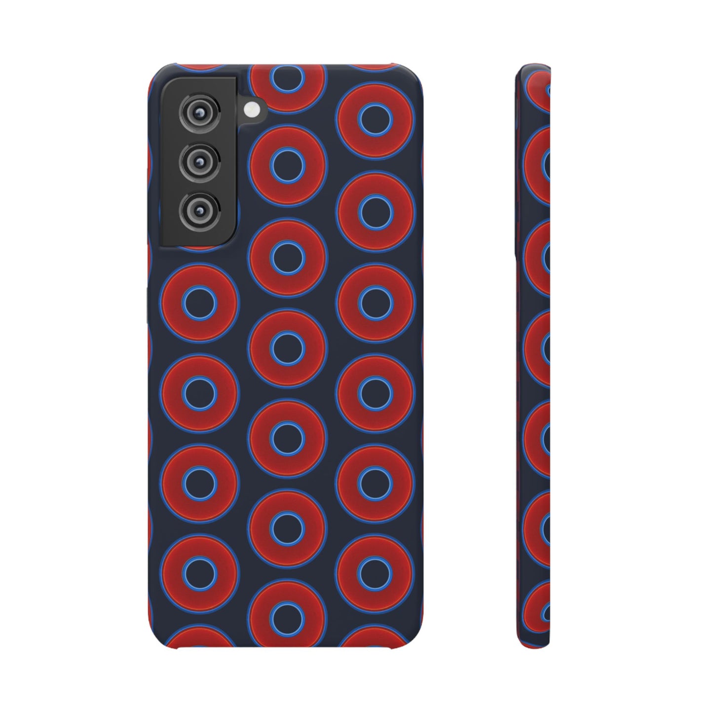 Lumpy Donut Snap Case - red vivid donut print w/midnight teal blue background