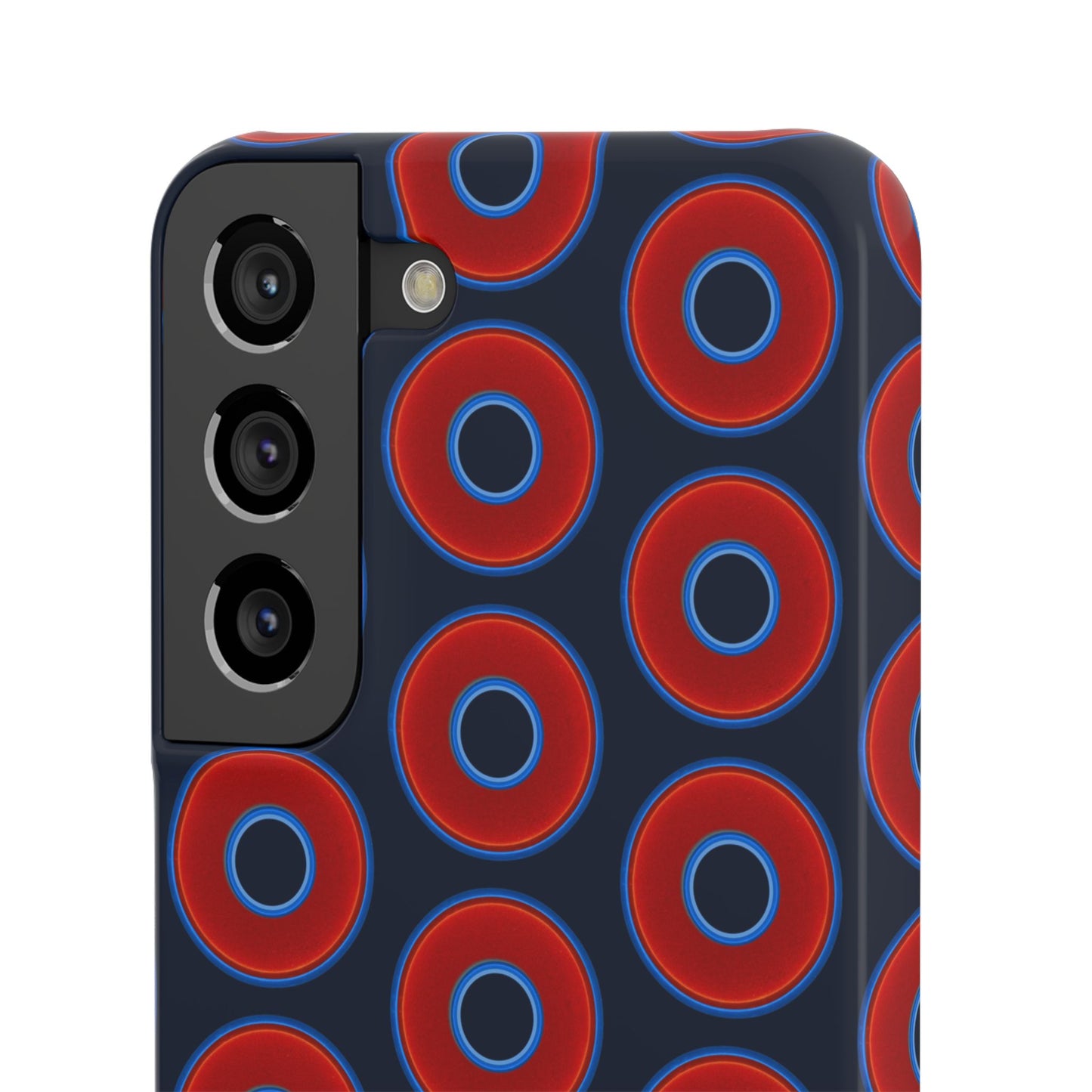 Lumpy Donut Snap Case - red vivid donut print w/midnight teal blue background