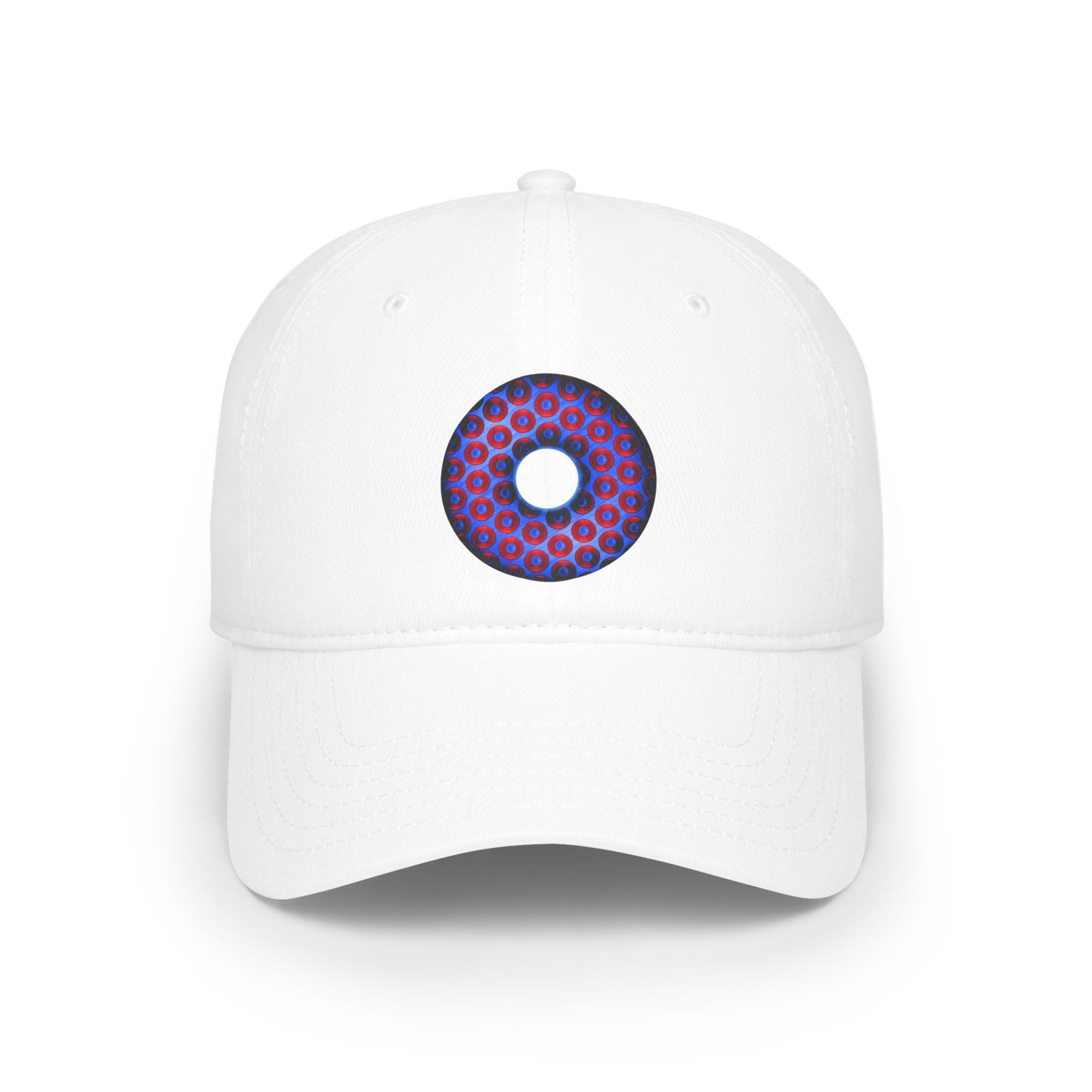 Lumpy Donut Baseball Cap - "Paradoxical Weathered Donut" - variant 2 - red/blue donuts donut w/